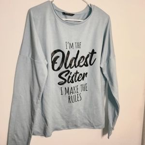 Lilicloth (Size M) Powder Blue "Oldest Sister" Graphic Crewneck LS Pullover